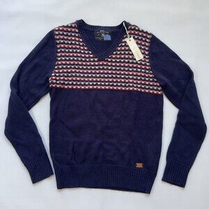 Diesel Men’s Serry Sweater V-Neck In Navy Wool Integrated Size L